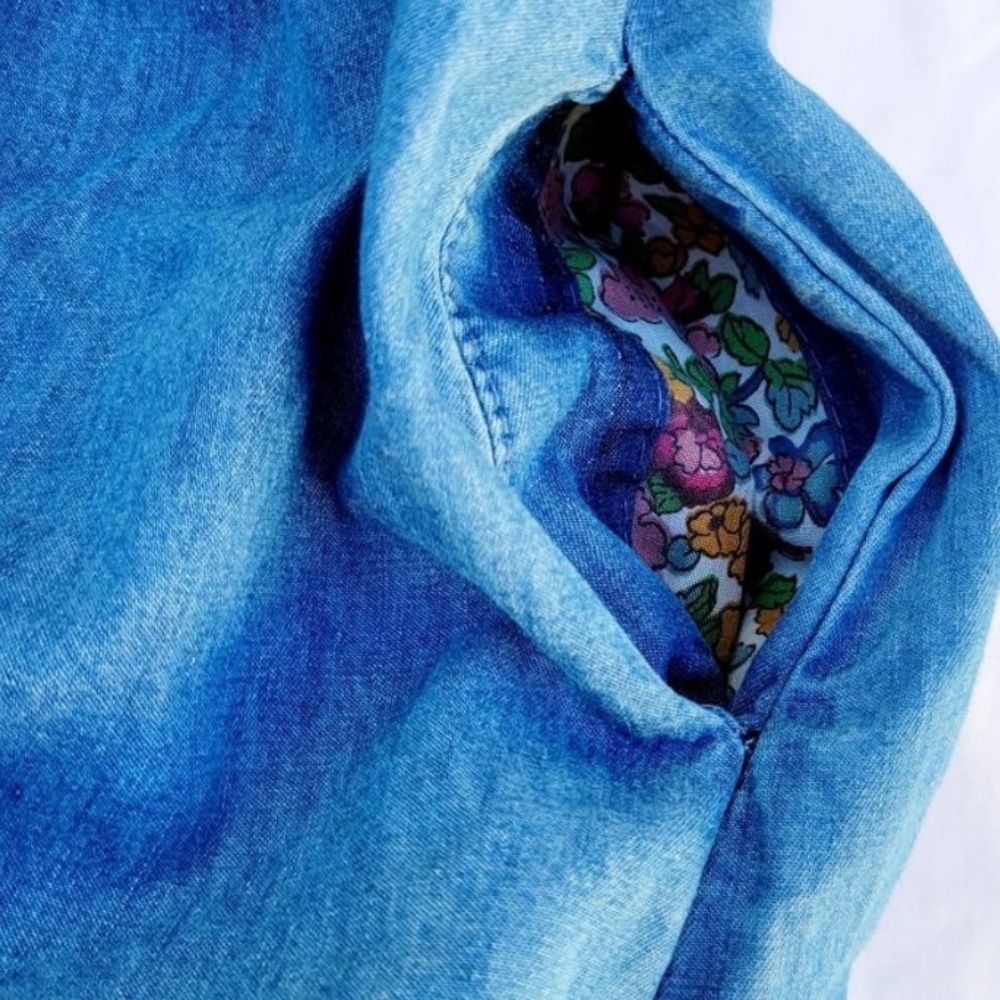 Mini Boden Chambray Denim Floral Lined Dress with Pockets - Picture 3 of 6
